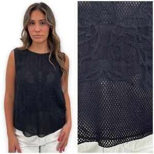NEW Trouve Sleeveless Top Sheer Mesh Textured Layers Going Out Top Black | XS